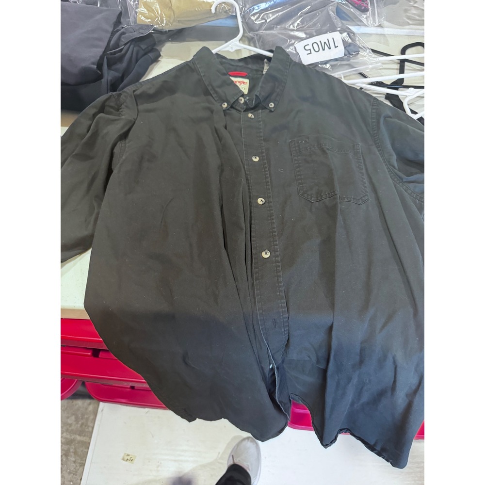 Wrangler Authentics Mens Black Long Sleeve Button Down Cotton Shirt 2XT Tall